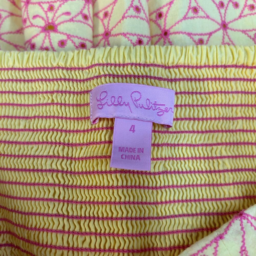 Lilly Pulitzer Felicity Starfruit Yellow Fly Away Eyelet Dress 4 Y2K Sundress - Picture 7 of 10